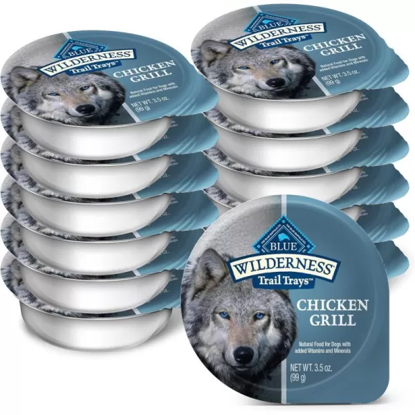imageBlue Buffalo Wilderness Trail Trays High Protein Natural Adult Wet Dog Food Cups Beef Grill 35oz Pack of 12Chicken Grill 35 Ounce Pack of 12