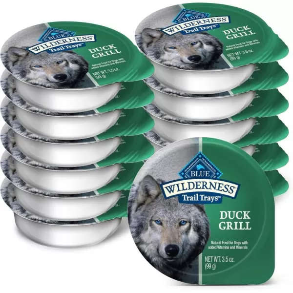 imageBlue Buffalo Wilderness Trail Trays High Protein Natural Adult Wet Dog Food Cups Beef Grill 35oz Pack of 12Duck Grill 35 Ounce Pack of 12