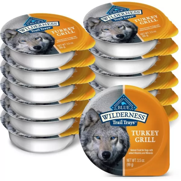 imageBlue Buffalo Wilderness Trail Trays High Protein Natural Adult Wet Dog Food Cups Beef Grill 35oz Pack of 12Turkey Grill 35 Ounce Pack of 12
