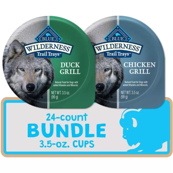 imageBlue Buffalo Wilderness Trail Trays High Protein Natural Adult Wet Dog Food Cups Beef Grill 35oz Pack of 12Variety Pack Chicken amp Duck Bundle 35oz Pack of 24