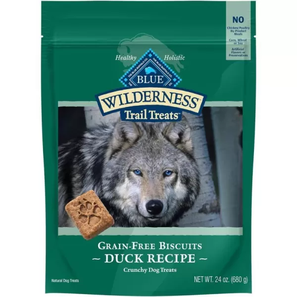 imageBlue Buffalo Wilderness Trail Treats High Protein Grain Free Crunchy Dog Treats Biscuits Salmon Recipe 24oz BagDuck 15 Pound Pack of 1