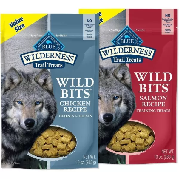 imageBlue Buffalo Wilderness Trail Treats Wild Bits High Protein Grain Free SoftMoist Training Dog Treats Chicken Recipe 10oz bagBUNDLE Salmon amp Chicken 10 Ounce Pack of 2