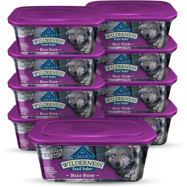 imageBlue Buffalo Wilderness Trail Tubs High Protein Natural Adult Wet Dog Food Tubs Chicken Stew 8oz Pack of 8Beef Stew 8 Ounce Pack of 8