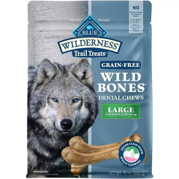 imageBlue Buffalo Wilderness Wild Bones Grain Free Dental Chews Dog Treats Medium 10oz BagLarge Bones 10 Ounce Pack of 1