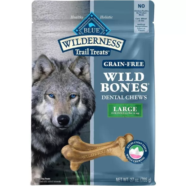 imageBlue Buffalo Wilderness Wild Bones Grain Free Dental Chews Dog Treats Medium 10oz BagLarge Bones 27 Ounce Pack of 1