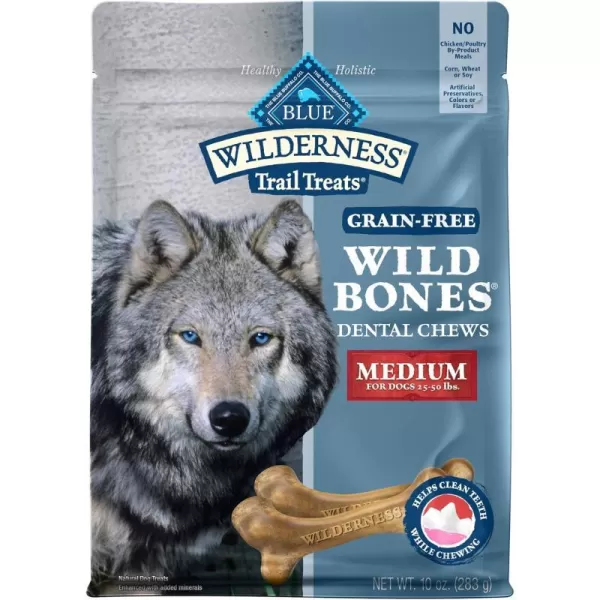 imageBlue Buffalo Wilderness Wild Bones Grain Free Dental Chews Dog Treats Medium 10oz BagMedium Bones 10 Ounce Pack of 1