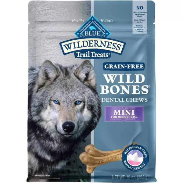 imageBlue Buffalo Wilderness Wild Bones Grain Free Dental Chews Dog Treats Medium 10oz BagMini Bones 10 Ounce Pack of 1