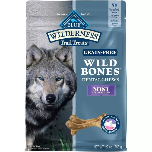 imageBlue Buffalo Wilderness Wild Bones Grain Free Dental Chews Dog Treats Medium 10oz BagMini Bones 27 Ounce Pack of 1