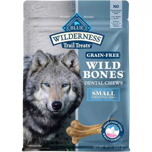 imageBlue Buffalo Wilderness Wild Bones Grain Free Dental Chews Dog Treats Medium 10oz BagSmall Bones 10 Ounce Pack of 1