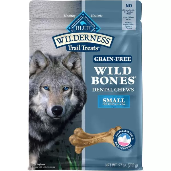 imageBlue Buffalo Wilderness Wild Bones Grain Free Dental Chews Dog Treats Medium 10oz BagSmall Bones 27 Ounce Pack of 1
