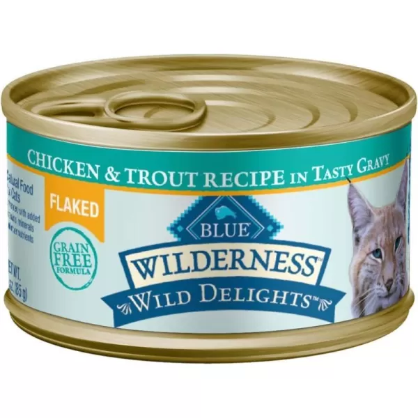 imageBlue Buffalo Wilderness Wild Delights High Protein Grain Free Natural Adult Flaked Wet Cat Food Chicken amp Turkey 3oz cans Pack of 24Chicken amp Trout 3 Ounce Pack of 24