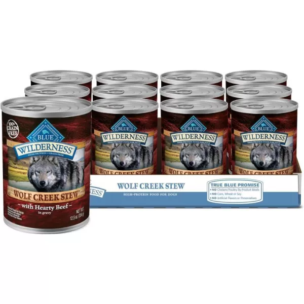 imageBlue Buffalo Wilderness Wolf Creek Stew High Protein Natural Wet Dog Food Savory Salmon Stew in gravy 125oz cans Pack of 12Beef Stew 125 Ounce Pack of 12