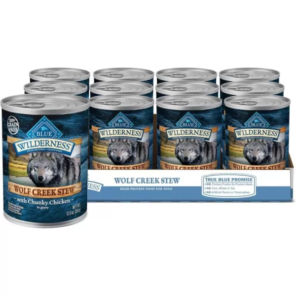 imageBlue Buffalo Wilderness Wolf Creek Stew High Protein Natural Wet Dog Food Savory Salmon Stew in gravy 125oz cans Pack of 12Chicken Stew 125 Ounce Pack of 12