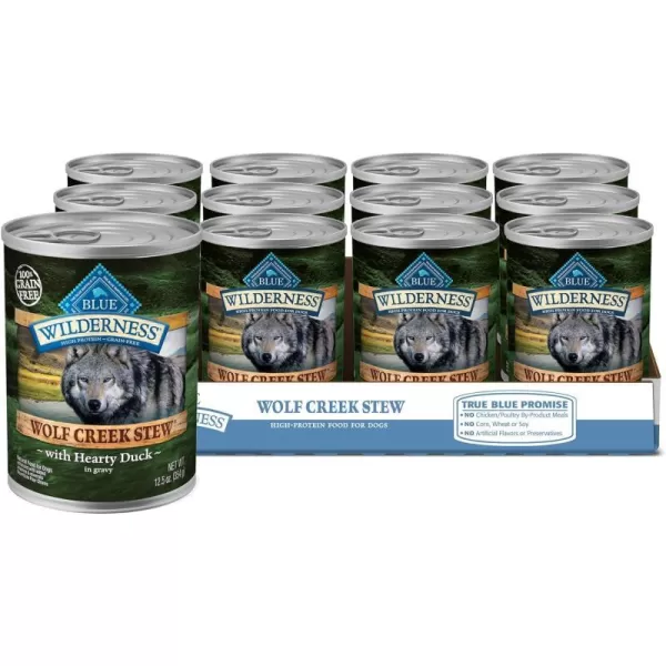 imageBlue Buffalo Wilderness Wolf Creek Stew High Protein Natural Wet Dog Food Savory Salmon Stew in gravy 125oz cans Pack of 12Duck Stew 125 Ounce Pack of 12