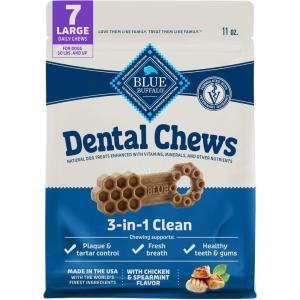 imageBlue Buffalo Dental Chews Medium Natural Dog Treats Chicken ampamp Spearmint 345oz Bag 42 CountLarge Bones For Dogs 50 lbs