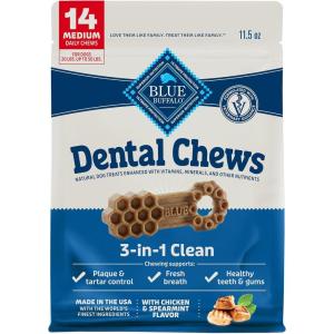 imageBlue Buffalo Dental Chews Medium Natural Dog Treats Chicken ampamp Spearmint 345oz Bag 42 CountMedium Bones For Dogs 2050 lbs
