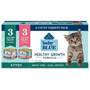 imageBlue Buffalo Baby Blue Natural GrainFree Wet Food for Kittens Healthy Growth Formula with DHA HighProtein Chicken Pat 3 oz CanChicken  Salmon