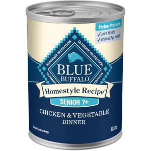 imageBlue Buffalo Homestyle Recipe Senior Wet Dog Food Made with Natural Ingredients Chicken Dinner with Garden Vegetables 125oz Cans 12 CountChicken