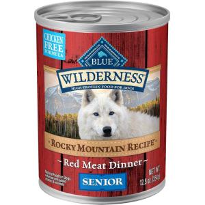 imageBlue Buffalo Wilderness Natural High Protein Wet Food for Senior Dogs Turkey ampamp Chicken 125oz Cans 12CountRed Meat  ChickenFree