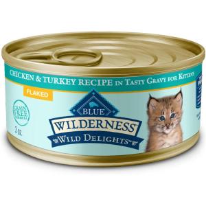 imageBlue Buffalo Wilderness Wild Delights Natural Wet Food for Kittens Flaked Chicken ampamp Trout in Tasty Gravy 3oz Cans 24packChicken  Trout