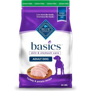 imageBlue Buffalo Basics GrainFree Adult Dry Dog Food Skin ampamp Stomach Care Limited Ingredient Diet for Dogs Turkey Recipe 24lb BagTurkey  Potato