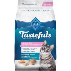 imageBlue Buffalo Tastefuls Natural Dry Food for Adult Cats Sensitive Stomach Chicken ampamp Brown Rice Recipe 15lb Bag