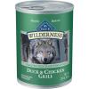 imageBlue Buffalo Wilderness Adult Wet Dog Food HighProtein ampamp GrainFree Made with Natural Ingredients Salmon ampamp Chicken Grill 125oz Cans 12 CountDuck  Chicken