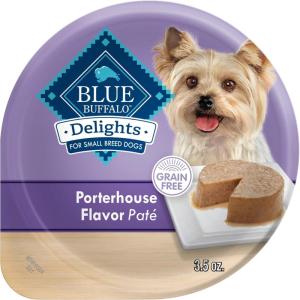 imageBlue Buffalo Delights Natural Adult Small Breed Wet Dog Food Variety Pack Made with Natural Ingredients Filet Mignon Flavor Pat ampamp Porterhouse Flavor Pat 35oz Cups 12 Count 6 of EachPorterhouse