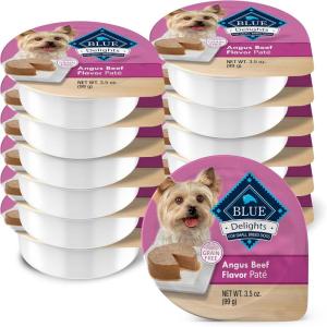 imageBlue Buffalo Delights Natural Adult Small Breed Wet Dog Food Variety Pack Made with Natural Ingredients Filet Mignon Flavor Pat ampamp Porterhouse Flavor Pat 35oz Cups 12 Count 6 of EachAngus Beef