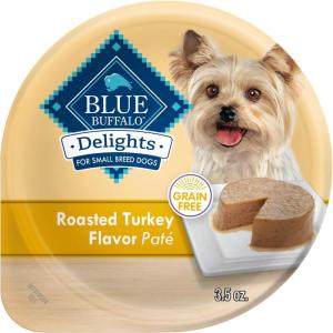 imageBlue Buffalo Delights Natural Adult Small Breed Wet Dog Food Variety Pack Made with Natural Ingredients Filet Mignon Flavor Pat ampamp Porterhouse Flavor Pat 35oz Cups 12 Count 6 of EachTurkey