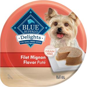 imageBlue Buffalo Delights Natural Adult Small Breed Wet Dog Food Variety Pack Made with Natural Ingredients Filet Mignon Flavor Pat ampamp Porterhouse Flavor Pat 35oz Cups 12 Count 6 of EachFilet Mignon