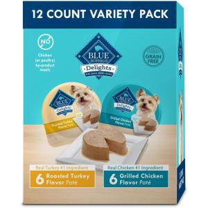 imageBlue Buffalo Delights Natural Adult Small Breed Wet Dog Food Variety Pack Made with Natural Ingredients Filet Mignon Flavor Pat ampamp Porterhouse Flavor Pat 35oz Cups 12 Count 6 of EachRoasted Turkey  Grilled Chicken