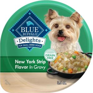 imageBlue Buffalo Delights Small Breed Natural Wet Dog Food Rotisserie Chicken Flavor in Gravy 35oz Cups 12 CountNew York Strip