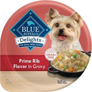 imageBlue Buffalo Delights Small Breed Natural Wet Dog Food Rotisserie Chicken Flavor in Gravy 35oz Cups 12 CountPrime Rib