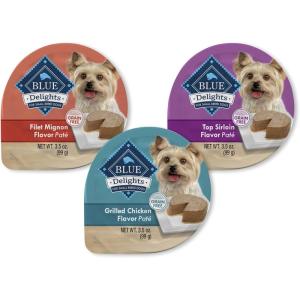 imageBlue Buffalo Delights Small Breed Natural Wet Dog Food Rotisserie Chicken Flavor in Gravy 35oz Cups 12 CountVariety Pack Chicken  Top Sirloin  Filet Mignon