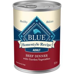 imageBlue Buffalo Homestyle Recipe Adult Wet Dog Food Made with Natural Ingredients Beef Dinner With Garden Vegetables 125oz Cans 12 CountBeef
