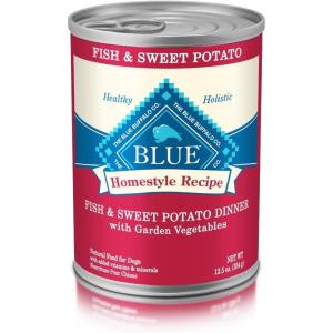 imageBlue Buffalo Homestyle Recipe Adult Wet Dog Food Made with Natural Ingredients Beef Dinner With Garden Vegetables 125oz Cans 12 CountFish  Sweet Potato