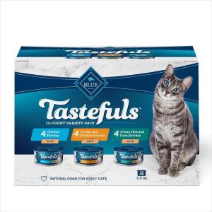 imageBlue Buffalo Tastefuls Natural Flaked Wet Cat Food Variety Pack Tuna Chicken and Fish ampamp Shrimp Entres in Gravy 55oz Cans 12 Count  4 of EachChicken  Turkey  Chicken  Ocean Fish  Tuna