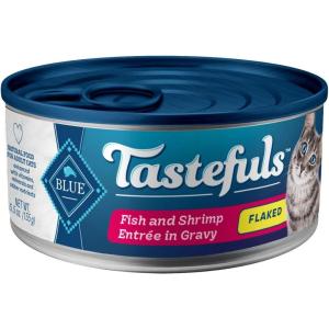 imageBlue Buffalo Tastefuls Natural Flaked Wet Cat Food Variety Pack Tuna Chicken and Fish ampamp Shrimp Entres in Gravy 55oz Cans 12 Count  4 of EachFish  Shrimp