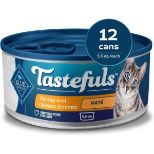 imageBlue Buffalo Tastefuls Natural Flaked Wet Cat Food Variety Pack Tuna Chicken and Fish ampamp Shrimp Entres in Gravy 55oz Cans 12 Count  4 of EachTurkey