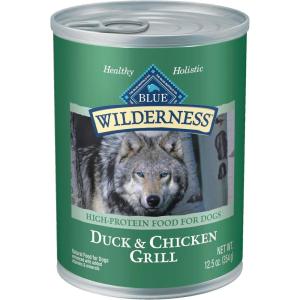 imageBlue Buffalo Wilderness Adult Wet Dog Food HighProtein ampamp GrainFree Made with Natural Ingredients Salmon ampamp Chicken Grill 125oz Cans 12 CountDuck  Chicken