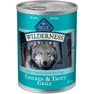 imageBlue Buffalo Wilderness Adult Wet Dog Food HighProtein ampamp GrainFree Made with Natural Ingredients Salmon ampamp Chicken Grill 125oz Cans 12 CountTrout  Chicken