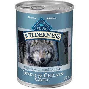 imageBlue Buffalo Wilderness Adult Wet Dog Food HighProtein ampamp GrainFree Made with Natural Ingredients Salmon ampamp Chicken Grill 125oz Cans 12 CountTurkey  Chicken