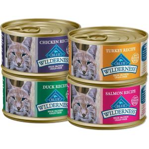 imageBlue Buffalo Wilderness Natural Wet Cat Food Pat HighProtein ampamp GrainFree Recipe Chicken 55oz Cans 24 CountVariety Pack Chicken  Salmon  Duck   Turkey