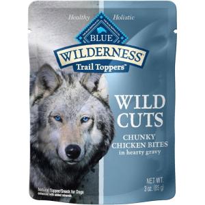 imageBlue Buffalo Wilderness Trail Toppers Wild Cuts High Protein Natural Wet Dog Food Variety Pack Beef Salmon Duck ampamp Chicken 3oz Pouches 24 CountChicken