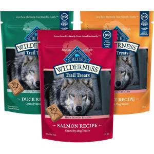imageBlue Buffalo Wilderness Trail Treats Crunchy Dog Biscuits GrainFree and HighProtein Dog Treats Made with Natural Ingredients Salmon Recipe 24oz BagVariety Pack Duck  Turkey   Salmon