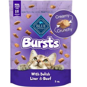 imageBlue Buffalo Bursts Crunchy ampamp Creamy Cat Treats Great for Training Savory Seafood 5oz BagChicken Liver  Beef