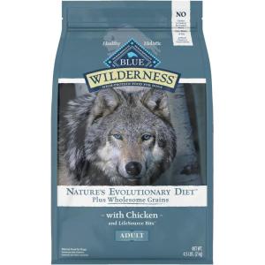 imageBlue Buffalo Wilderness Natural HighProtein Dry Food for Adult Dogs Chicken Recipe 28lb BagChicken plus Wholesome Grains