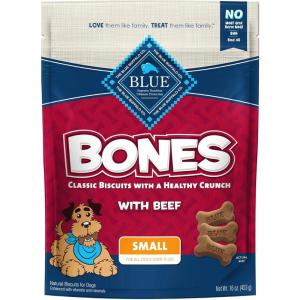 imageBlue Buffalo Bones Small Natural Dog Treats Crunchy Dog Biscuits Assorted Flavors  Beef Chicken Bacon Flavors 16oz Bag 4 PackSmall Biscuits For Dogs 15 lbs  Beef