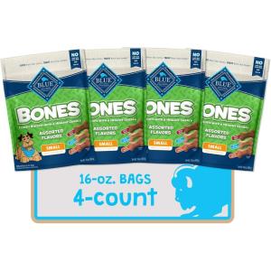 imageBlue Buffalo Bones Small Natural Dog Treats Crunchy Dog Biscuits Assorted Flavors  Beef Chicken Bacon Flavors 16oz Bag 4 PackVariety Pack Small Biscuits  For Dogs 15 lbs Beef  Chicken   Bacon